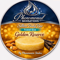 Phenomenal Skinsations Golden Reserve travel size Silken Body Bar label showing a round moisture bar beside almonds and vanilla beans on a golden background